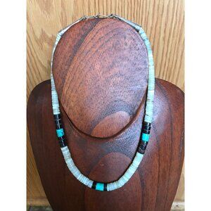 Heishi Necklace White Shell Disc & Turquoise Beads With Various Other Gemstones